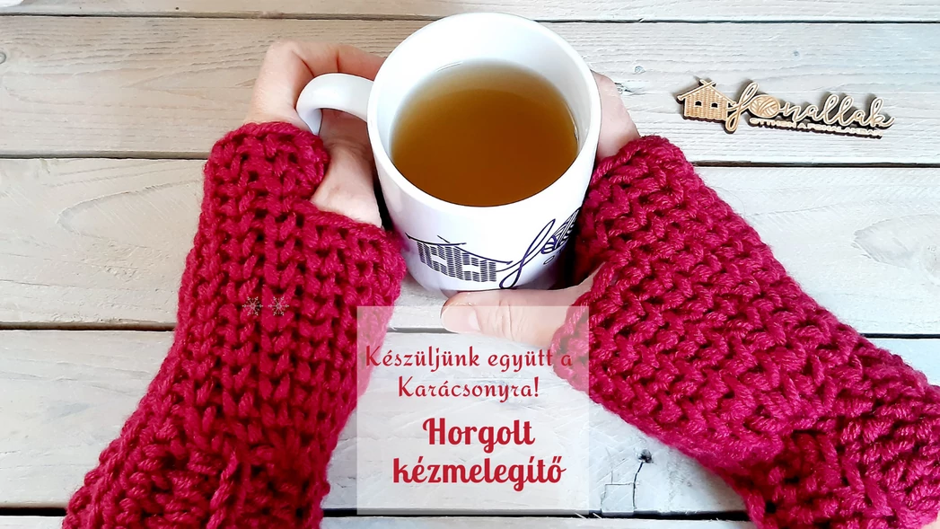 Kötött hatású horgolt kézmelegítő vastag fonalból - (letölthető mintaleírás)