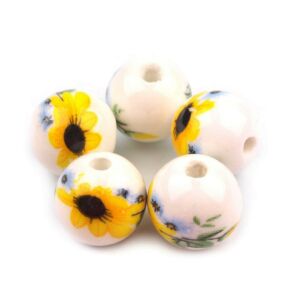 Porcelán gyöngyök virágokkal Ø12 mm - NAPRAFORGÓ