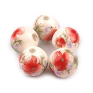 Porcelán gyöngyök virágokkal Ø12 mm - PIPACS