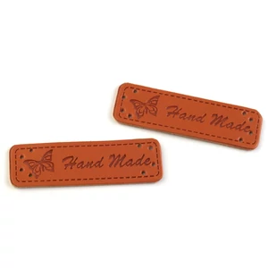 Műbőr cimke HANDMADE 15x50 mm - barna