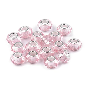 Csiszolt nagylyukú gyöngy köztes 14,5x9 mm átlátszó babarózsa