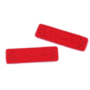 Műbőr cimke HANDMADE 15x50 mm - piros