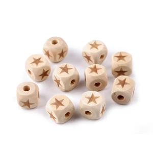 Fa gyöngyök kocka 14x14 mm - csillag
