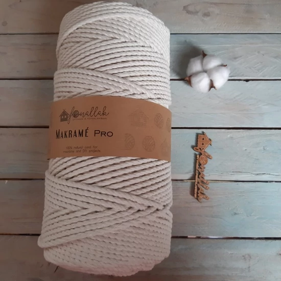 Macrame Pro makraméfonal - 5 mm 3 ply 1 m - natúr