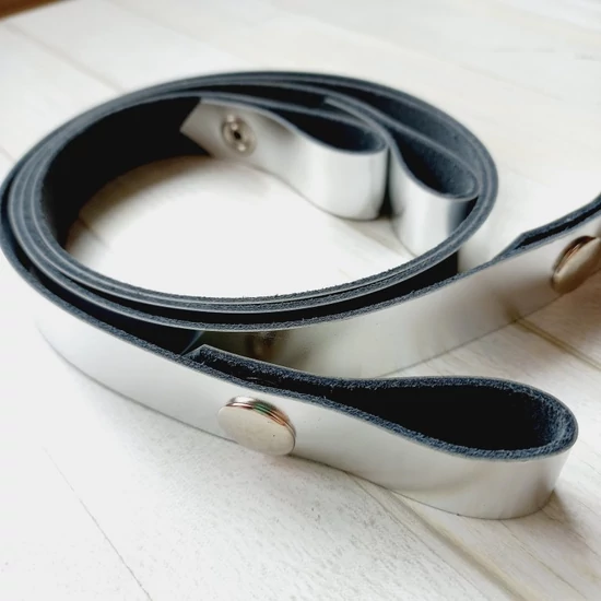 Bőr táskapánt patentos 70 cm - ezüst