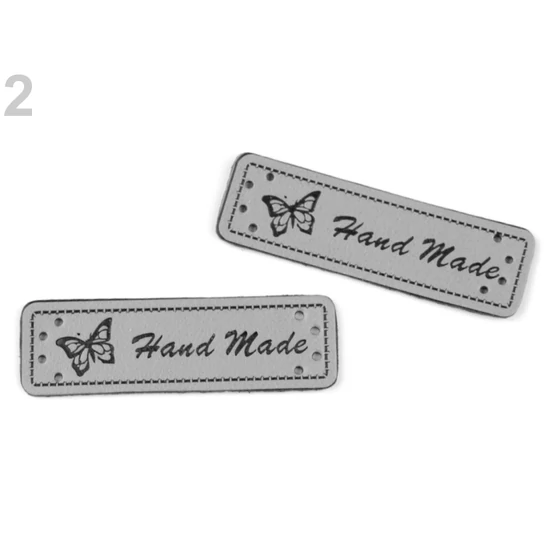 Műbőr cimke HANDMADE 15x50 mm - szürke