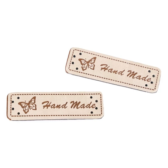 Műbőr cimke HANDMADE 15x50 mm - natúr