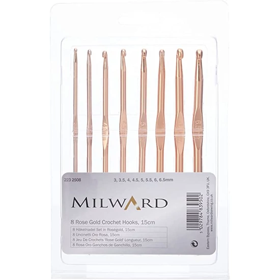 Milward rose gold horgolótű készlet - 8 db- 3-6,5 mm