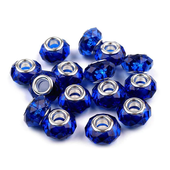 Csiszolt nagylyukú gyöngy köztes 14,5x9 mm átlátszó tengerkék