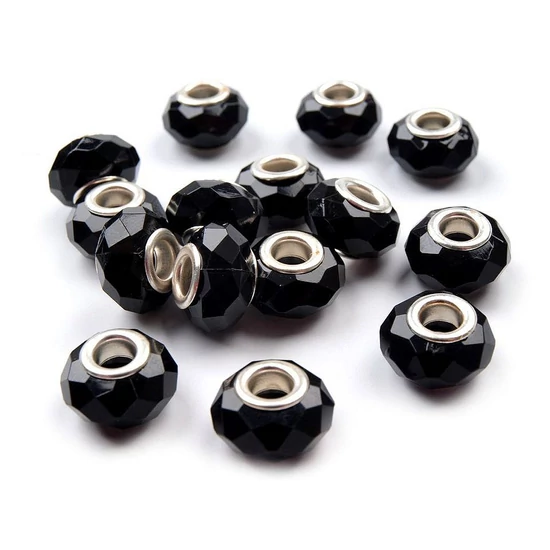 Csiszolt nagylyukú gyöngy köztes 14,5x9 mm átlátszó fekete