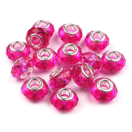 Csiszolt nagylyukú gyöngy köztes 14,5x9 mm átlátszó málna