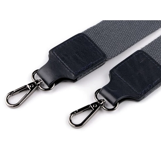 Textil crossbody táskafül karabinerrel  3,8 cm -Szürkéskék feketenikkel szerelékkel