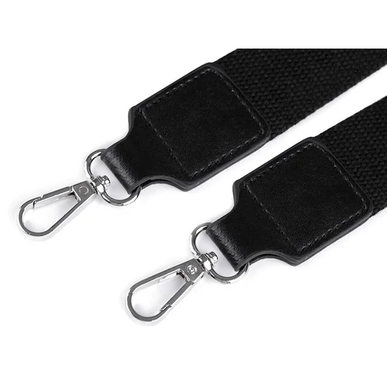 Textil crossbody táskafül karabinerrel  3,8 cm - Fekete nikkel szerelékkel
