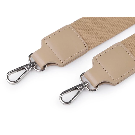 Textil crossbody táskafül karabinerrel  3,8 cm -Bézs nikkel szerelékkel