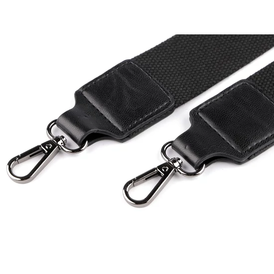 Textil crossbody táskafül karabinerrel  3,8 cm - Fekete feketenikkel szerelékkel