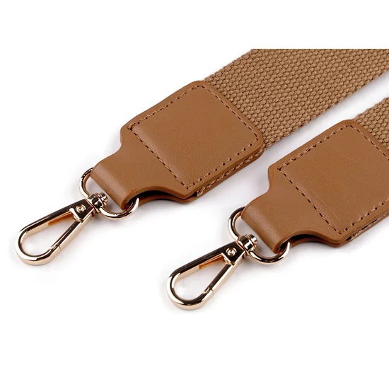 Textil crossbody táskafül karabinerrel  3,8 cm -Bézs arany szerelékkel