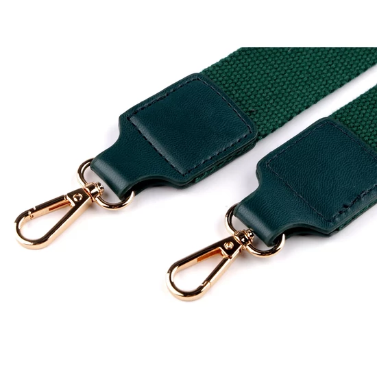Textil crossbody táskafül karabinerrel  3,8 cm - Sötétzöld arany szerelékkel