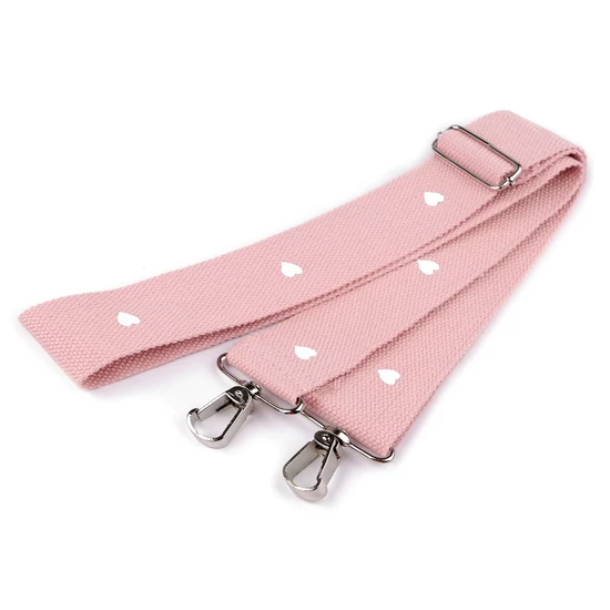 Textil crossbody táskafül karabinerrel  3,8 cm - Púder szív