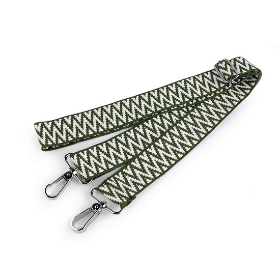 Textil crossbody táskafül karabinerrel  3,8 cm - Zöld-fehér cikkcakk