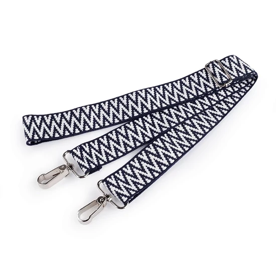 Textil crossbody táskafül karabinerrel  3,8 cm - Sötétkék-fehér cikkcakk