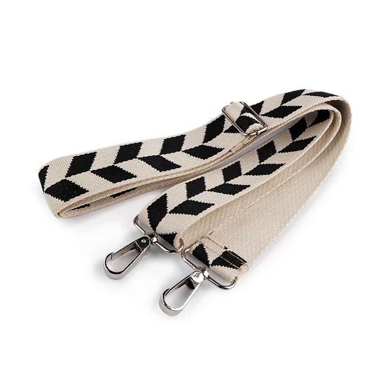 Textil crossbody táskafül karabinerrel  3,8 cm - Fekete-natúr nyilak