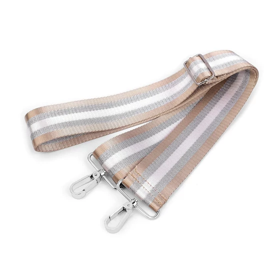 Textil crossbody táskafül karabinerrel  5 cm - Bézs-ezüst csillogó