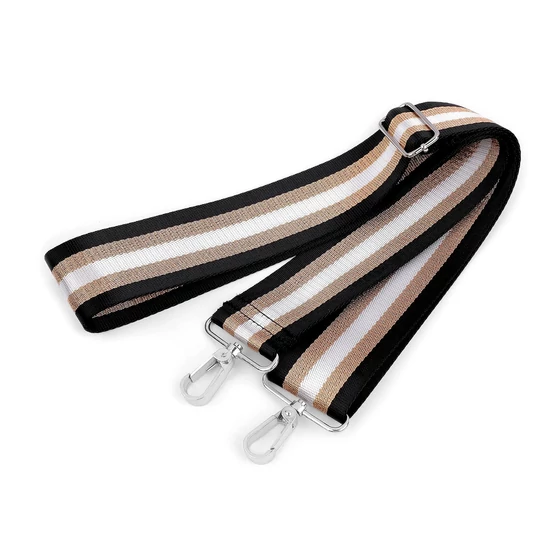 Textil crossbody táskafül karabinerrel  5 cm - Fekete réz csillogó