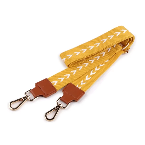 Textil állítható táskafül karabiner 3,8 cm széles - mustár nyíl arany szerelékkel