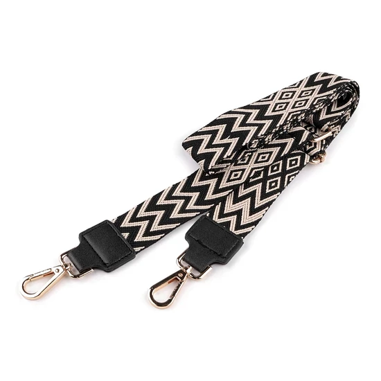 Textil állítható táskafül karabiner 3,8 cm széles – Fekete chevron arany szerelékkel