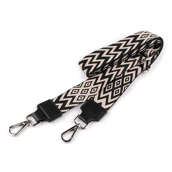 Textil állítható táskafül karabiner 3,8 cm széles – Fekete chevron nikkel szerelékkel