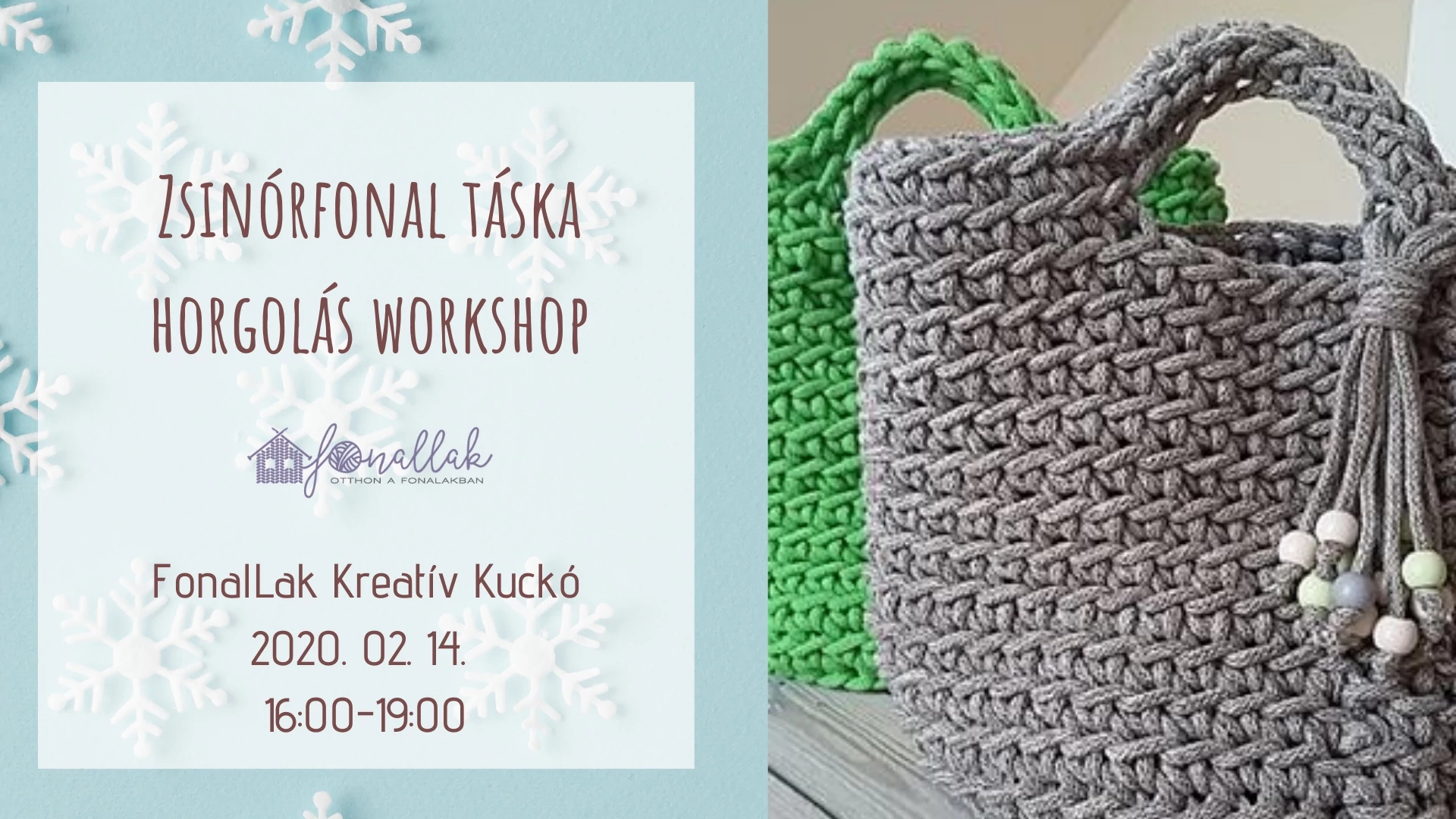 Zsinórfonal táska horgolás - 2020. 02. 14. - 16:00-19:00