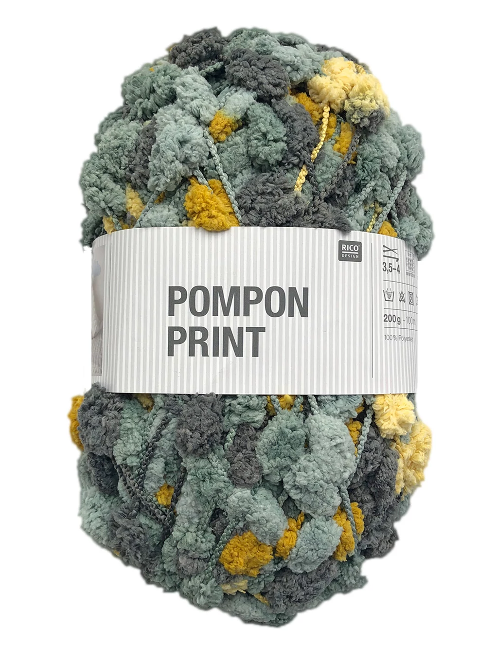Rico Pompom print - mustár-petrol