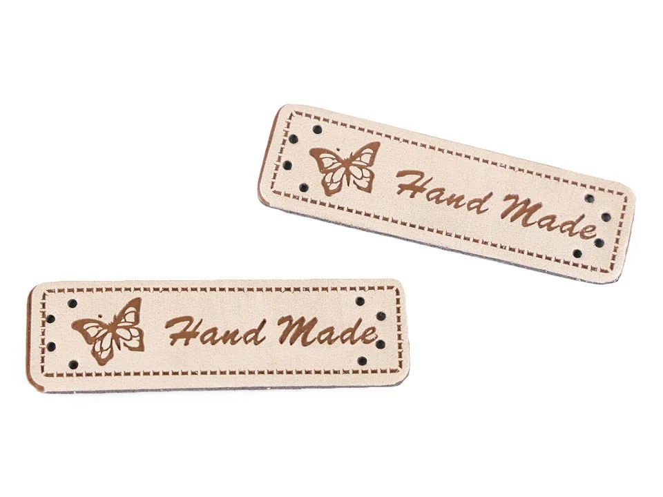 Műbőr cimke HANDMADE 15x50 mm - natúr