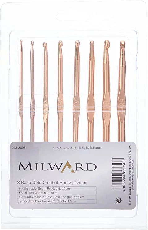 Milward rose gold horgolótű készlet - 8 db- 3-6,5 mm