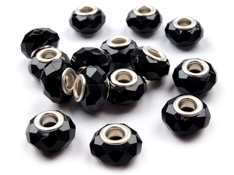 Csiszolt nagylyukú gyöngy köztes 14,5x9 mm átlátszó fekete